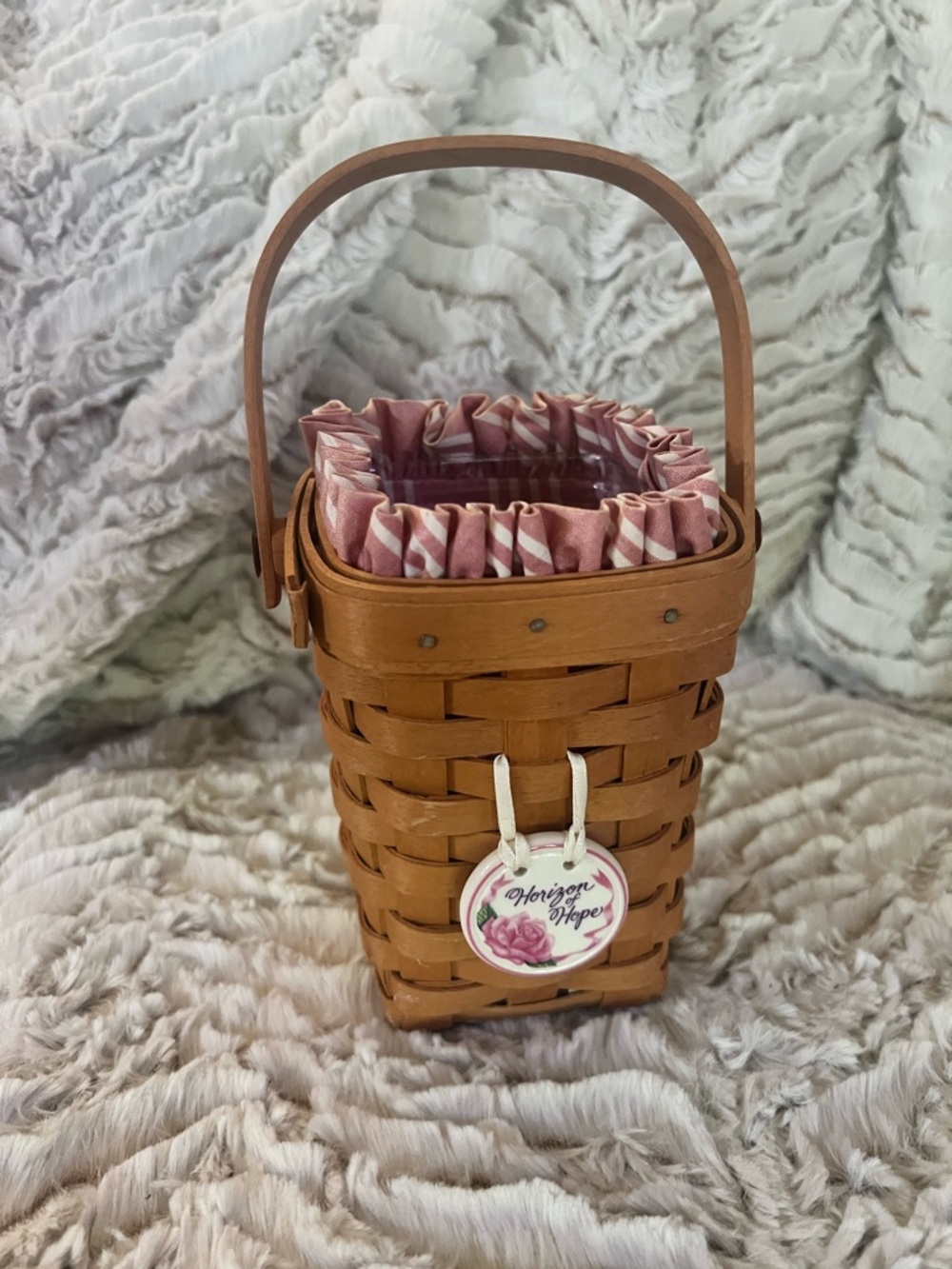 Longaberger Tan Basket Mini Purse with Pink Ruffle Liner
